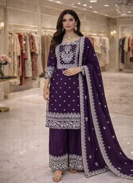 Ssc 715 Heavy Fandy Silk Embroidery Work Plazzo Suits Suppliers In India